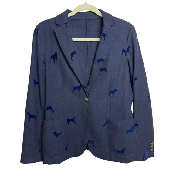 Vilagallo Navy Blue Blazer with Animal Print - Picture 2 of 7